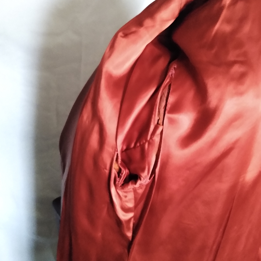 Vintage Leather Trench Coat Open Tie Close Burnt Orange by P.B.D. International - Picture 9 of 14